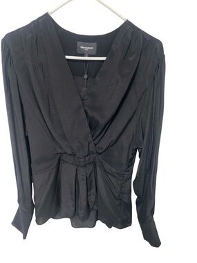 The Kooples Black Draped V-Neck Long-Sleeve Blouse